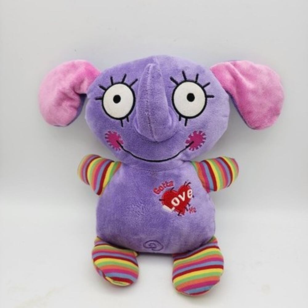 Fiesta Gotta Love Me Elephant Plush 12" Purple Rainbow Stripe Arms Legs Big Eyes